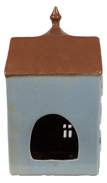 Modrý keramický domeček na čajovou svíčku Houthem X – 13x9x22 cm