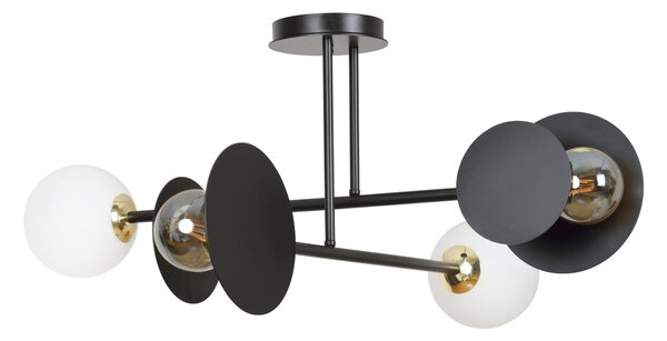 Stropní svítidlo MINERVA 4 – černé, bílé sklo, 2× E27, šířka 80 cm