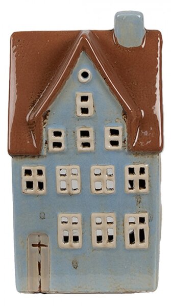 Modrý keramický domeček na čajovou svíčku Houthem XII – 11x8x20 cm