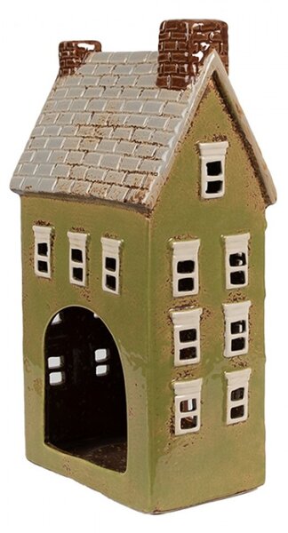 Zelený keramický domeček na čajovou svíčku Houthem II – 14x10x26 cm