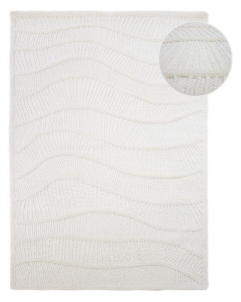 Bílý ručně tkaný koberec s příměsí vlny 140x200 cm Sculptured Wave – Flair Rugs