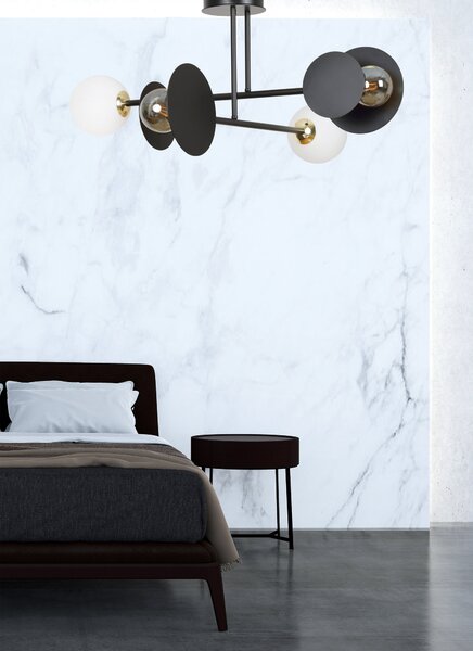 Stropní svítidlo MINERVA 4 – černé, bílé sklo, 2× E27, šířka 80 cm