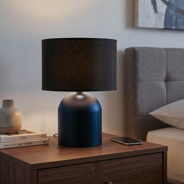 Stolní lampa ASPEN LN1 – černá, bílé textilní stínidlo, 1× E27, šířka 25 cm