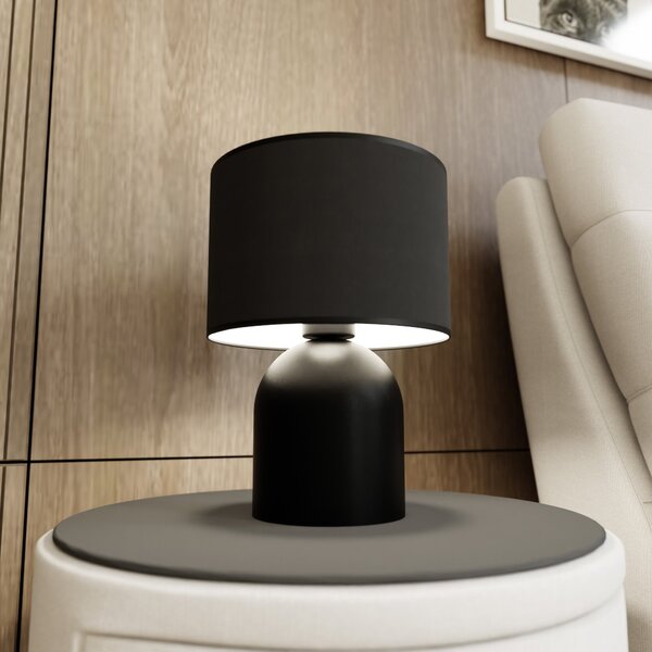 Stolní lampa ASPEN LN1 – černá, bílé textilní stínidlo, 1× E27, šířka 25 cm