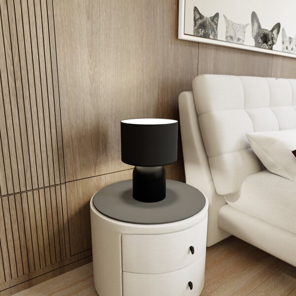Stolní lampa ASPEN LN1 – černá, bílé textilní stínidlo, 1× E27, šířka 25 cm