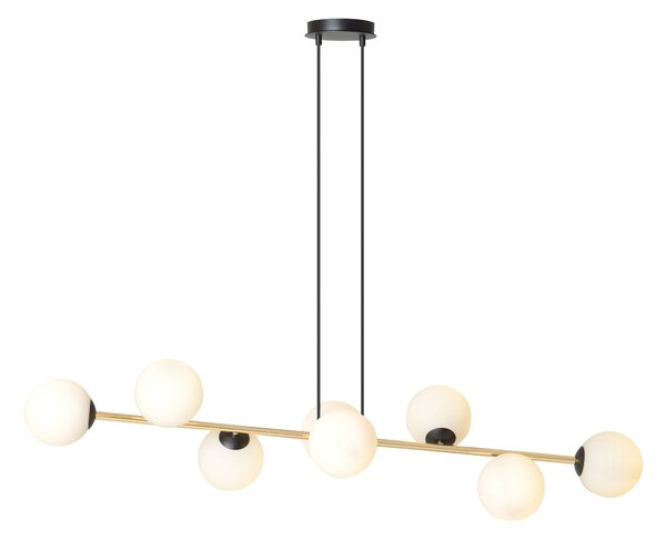 Závěsné svítidlo GRAVITY 8 – černé, opálové sklo, 8× E14, šířka 140 cm