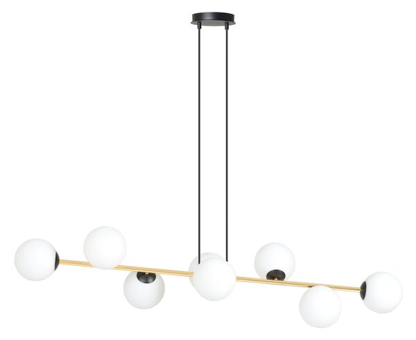 Závěsné svítidlo GRAVITY 8 – černé, opálové sklo, 8× E14, šířka 140 cm