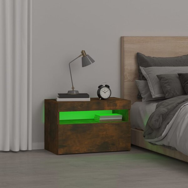 Noční stolek s LED osvětlením kouřový dub 60 x 35 x 40 cm 3152826