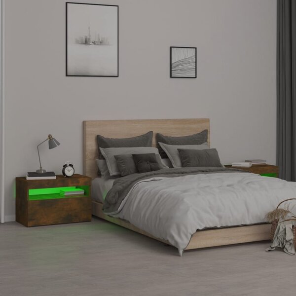 Noční stolky 2 ks s LED osvětlením kouřový dub 60 x 35 x 40 cm 3152827
