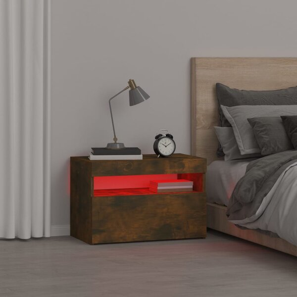 Noční stolek s LED osvětlením kouřový dub 60 x 35 x 40 cm 3152826