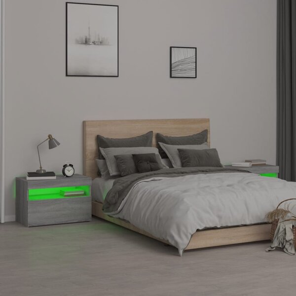 Noční stolky 2 ks s LED osvětlením šedé sonoma 60 x 35 x 40 cm 3152829