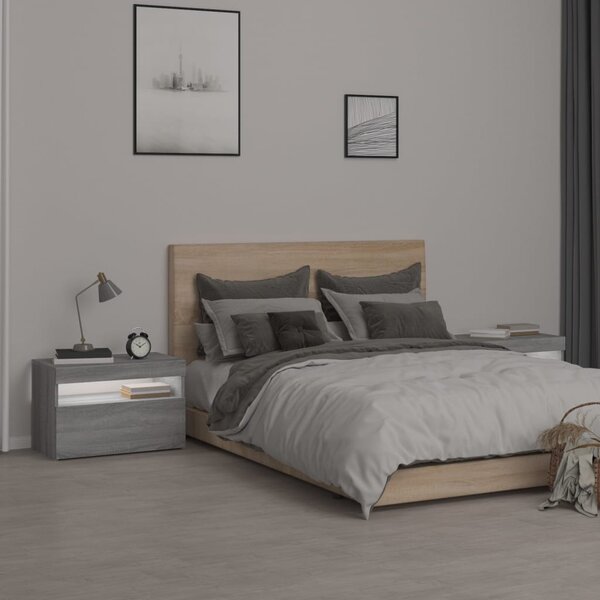 Noční stolky 2 ks s LED osvětlením šedé sonoma 60 x 35 x 40 cm 3152829