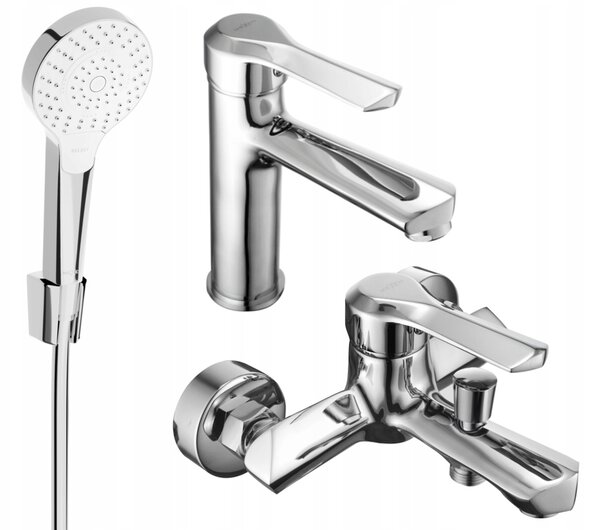Vanová a sprchová baterie nástěnná, páková Mexen Sabre stříbrná