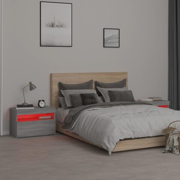 Noční stolky 2 ks s LED osvětlením šedé sonoma 60 x 35 x 40 cm 3152829