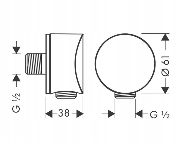 Rohový nástěnný připojovací díl Hansgrohe s 1/2" zpětnou klapkou