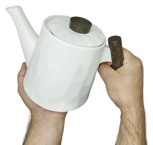 Porcelánová konvice s dřevěnou rukojetí White, 1,2 l – matná bílá, reliéfní povrch