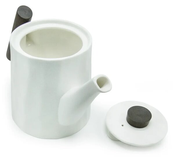 Porcelánová konvice s dřevěnou rukojetí White, 1,2 l – matná bílá, reliéfní povrch