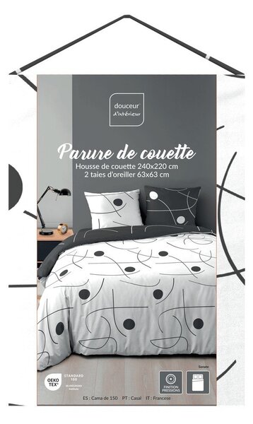 Bílé/tmavě šedé 3dílné povlečení na dvoulůžko/prodloužené z mikrovlákna 240x220 cm Sonate – douceur d'intérieur
