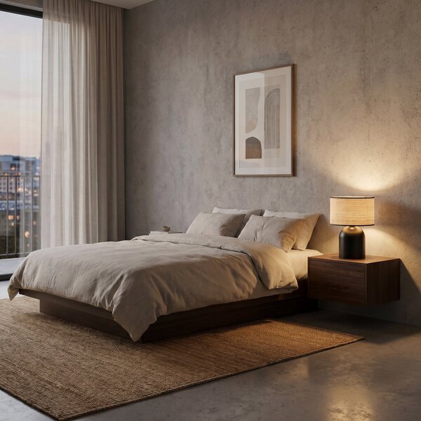 Stolní lampa ASPEN LN1 – černá, hnědé textilní stínidlo, 1× E27, šířka 25 cm