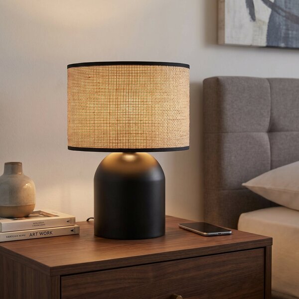 Stolní lampa ASPEN LN1 – černá, hnědé textilní stínidlo, 1× E27, šířka 25 cm