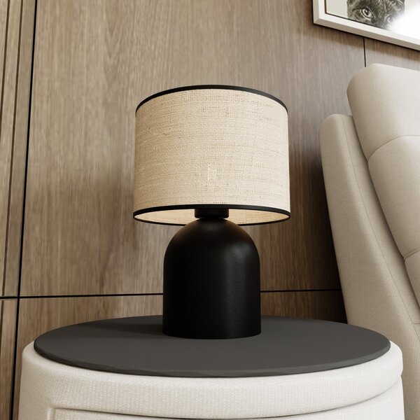 Stolní lampa ASPEN LN1 – černá, hnědé textilní stínidlo, 1× E27, šířka 25 cm