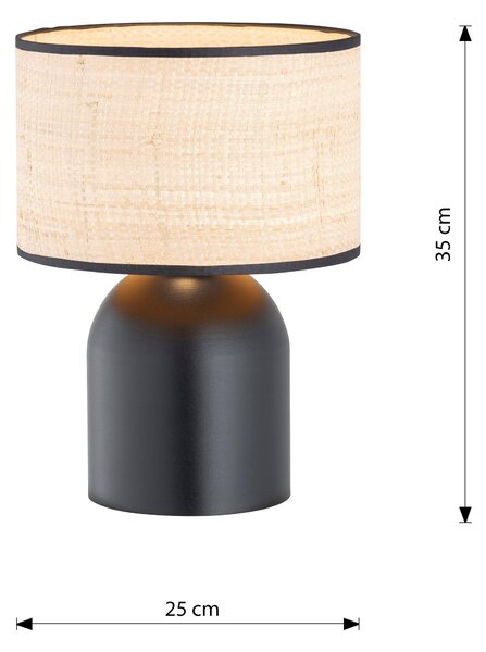 Stolní lampa ASPEN LN1 – černá, hnědé textilní stínidlo, 1× E27, šířka 25 cm