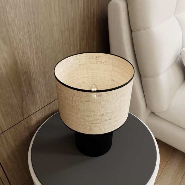 Stolní lampa ASPEN LN1 – černá, hnědé textilní stínidlo, 1× E27, šířka 25 cm