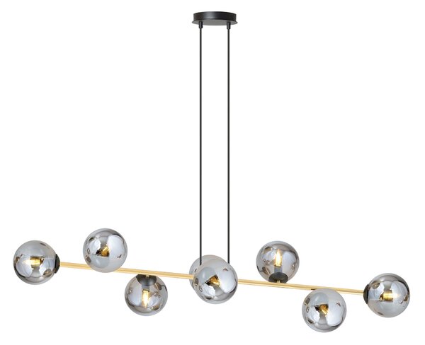 Závěsné svítidlo GRAVITY 8 – černé, grafitové sklo, 8× E14, šířka 140 cm