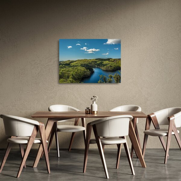 Skleněný obraz - Jezero v lesích (70x50 cm)