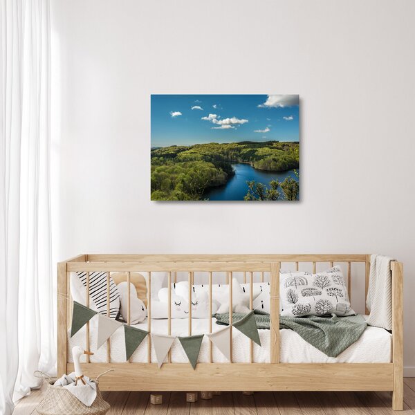 Skleněný obraz - Jezero v lesích (70x50 cm)