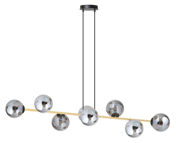 Závěsné svítidlo GRAVITY 8 – černé, grafitové sklo, 8× E14, šířka 140 cm