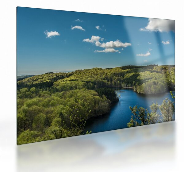Skleněný obraz - Jezero v lesích (70x50 cm)