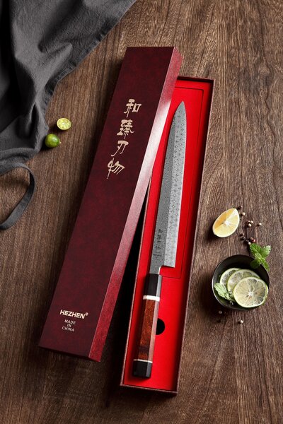 Ručně vyráběný nůž Sashimi HEZHEN F3 270mm