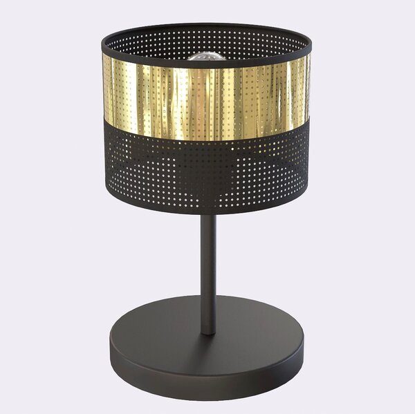 Stolní lampa LUX LN1 – černá / zlatá, textilní stínidlo, 1× E27, šířka 20 cm