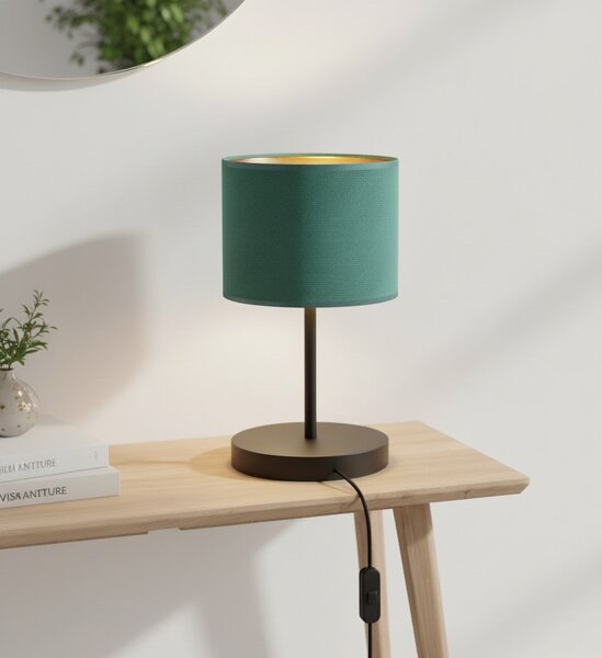 Stolní lampa HILDE LN1 – černá, zelené textilní stínidlo, 1× E27, šířka 18 cm
