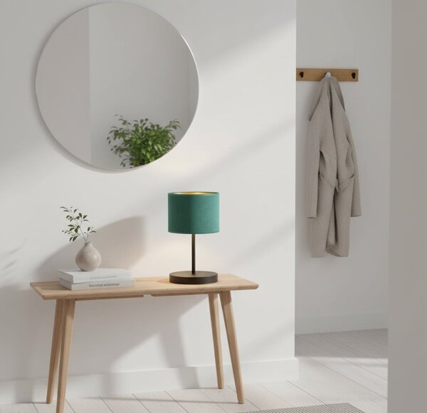 Stolní lampa HILDE LN1 – černá, zelené textilní stínidlo, 1× E27, šířka 18 cm