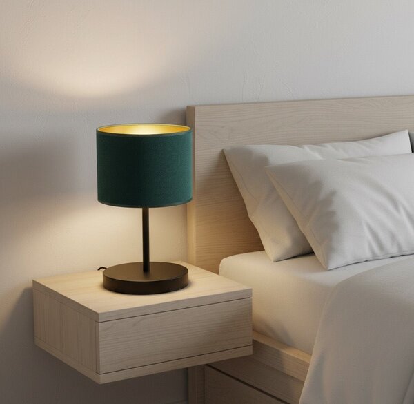 Stolní lampa HILDE LN1 – černá, zelené textilní stínidlo, 1× E27, šířka 18 cm