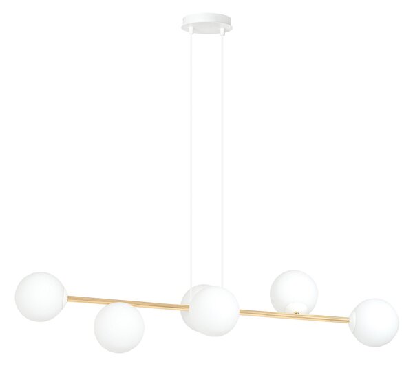 Závěsné svítidlo GRAVITY 6 – bílé / zlaté, sklo, 6× E14, šířka 110 cm