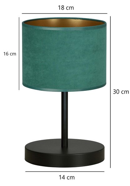 Stolní lampa HILDE LN1 – černá, zelené textilní stínidlo, 1× E27, šířka 18 cm