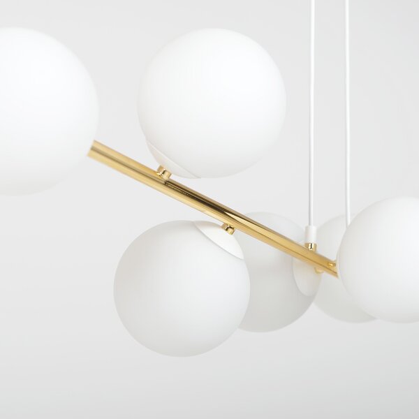 Závěsné svítidlo GRAVITY 8 – bílé / zlaté, sklo, 8× E14, šířka 140 cm