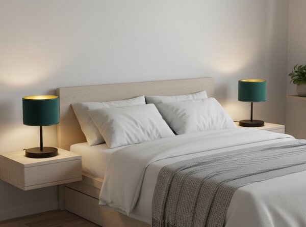 Stolní lampa HILDE LN1 – černá, zelené textilní stínidlo, 1× E27, šířka 18 cm