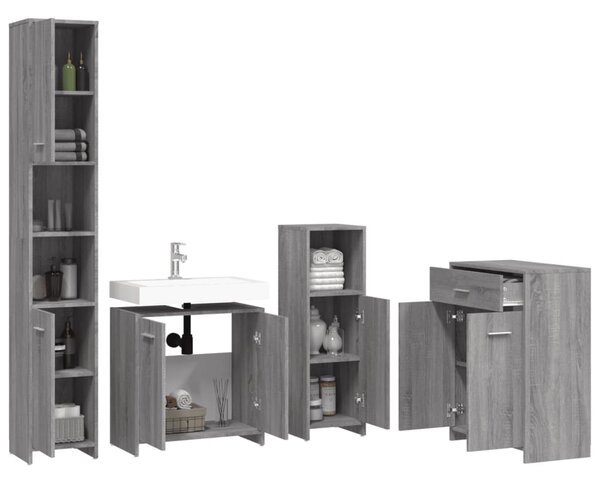 4dílný set koupelnového nábytku šedý sonoma kompozitní dřevo 3154410