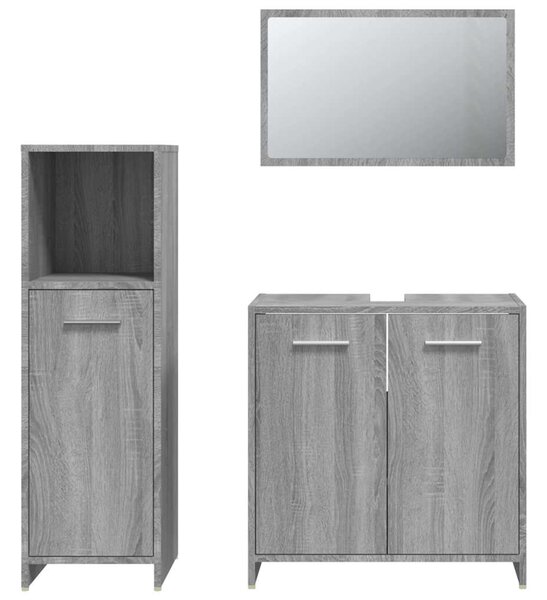 3dílný set koupelnového nábytku šedý sonoma kompozitní dřevo 3154407