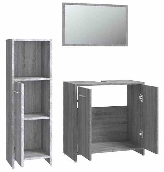 3dílný set koupelnového nábytku šedý sonoma kompozitní dřevo 3154407