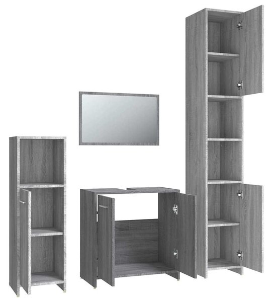 4dílný set koupelnového nábytku šedý sonoma kompozitní dřevo 3154404