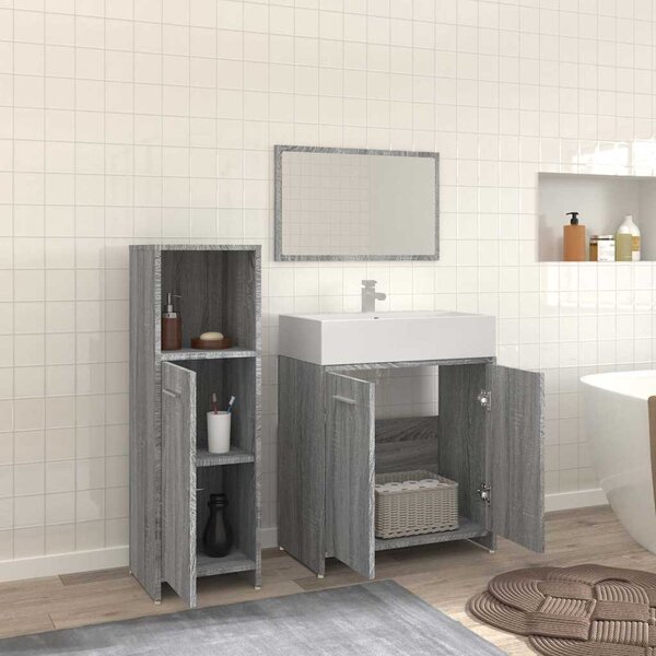 3dílný set koupelnového nábytku šedý sonoma kompozitní dřevo 3154407