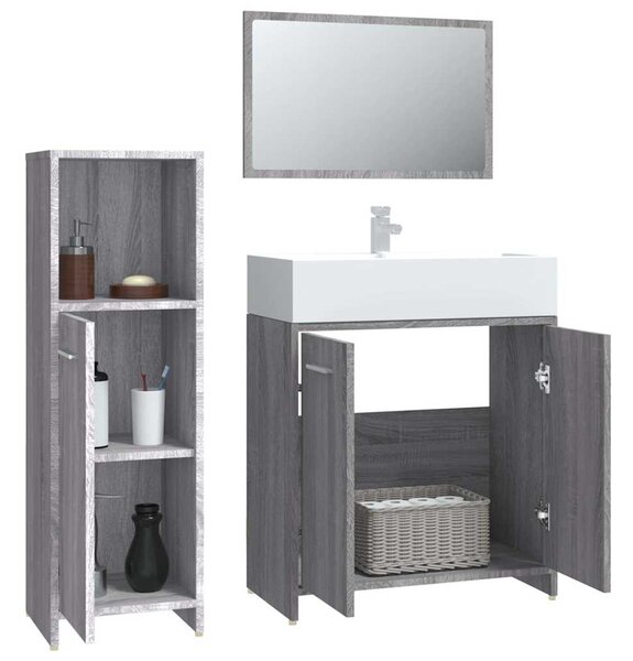 3dílný set koupelnového nábytku šedý sonoma kompozitní dřevo 3154407