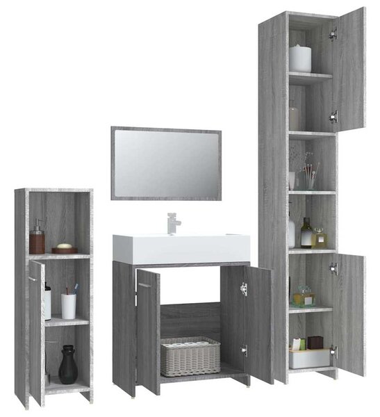 4dílný set koupelnového nábytku šedý sonoma kompozitní dřevo 3154404