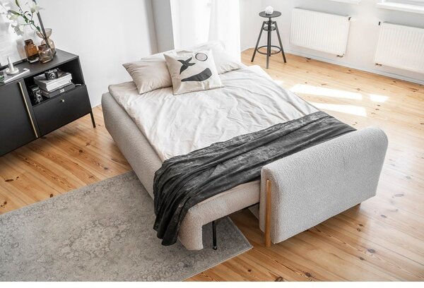 Světle šedá rozkládací/s úložným prostorem pohovka z textilie bouclé 244 cm Arcadova – ELTAP
