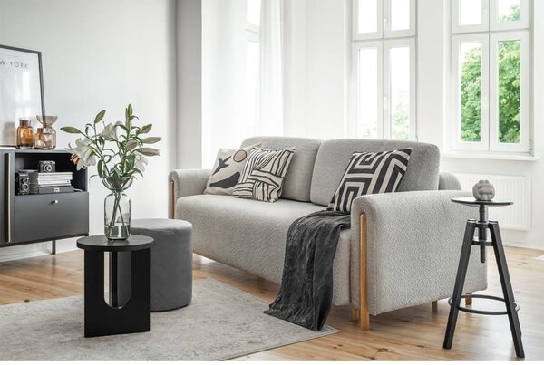 Světle šedá rozkládací/s úložným prostorem pohovka z textilie bouclé 244 cm Arcadova – ELTAP